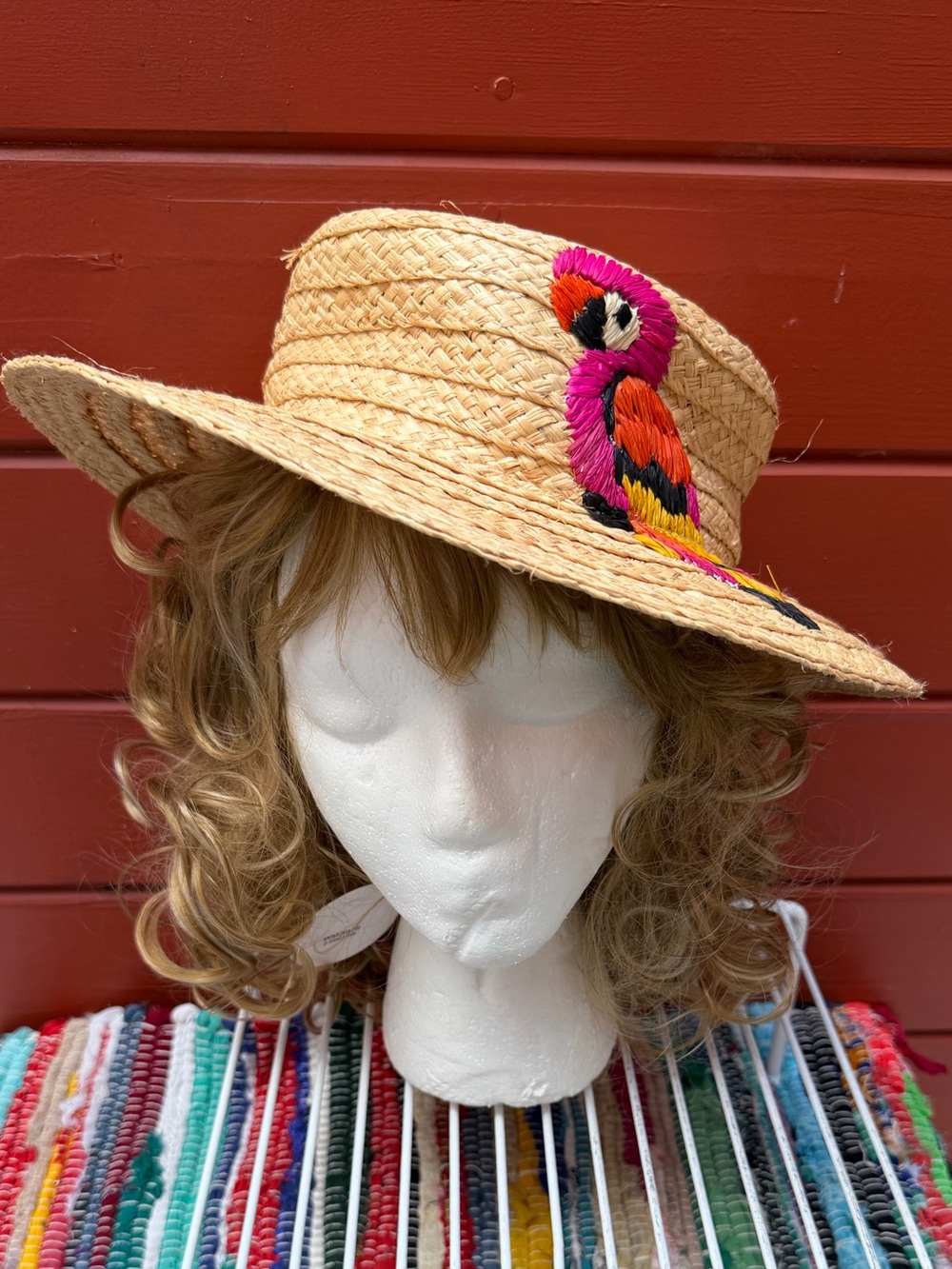 San Diego Hat Co. Straw Sun Hat Embroidered Parrot Beach Tropical Travel